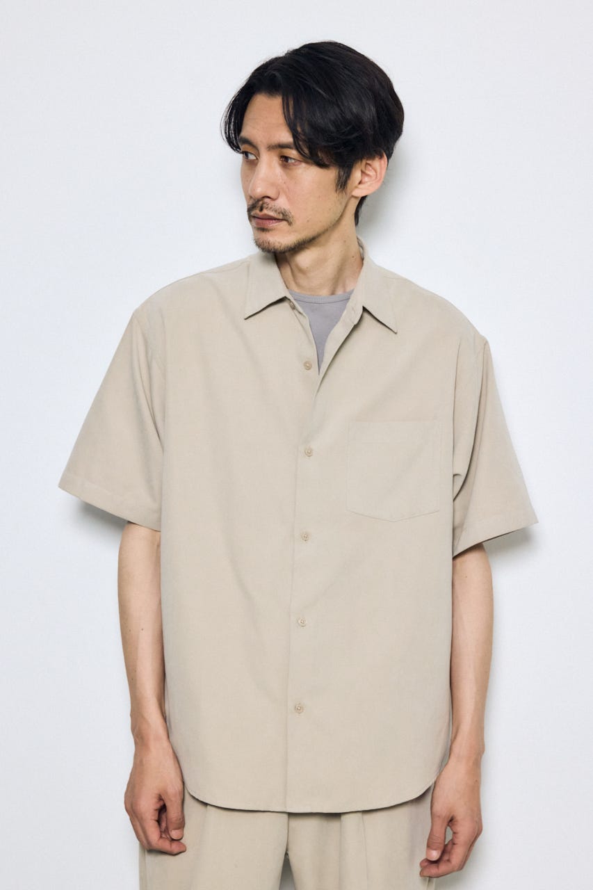 接触冷感フェイクスエード半袖シャツ BEG L