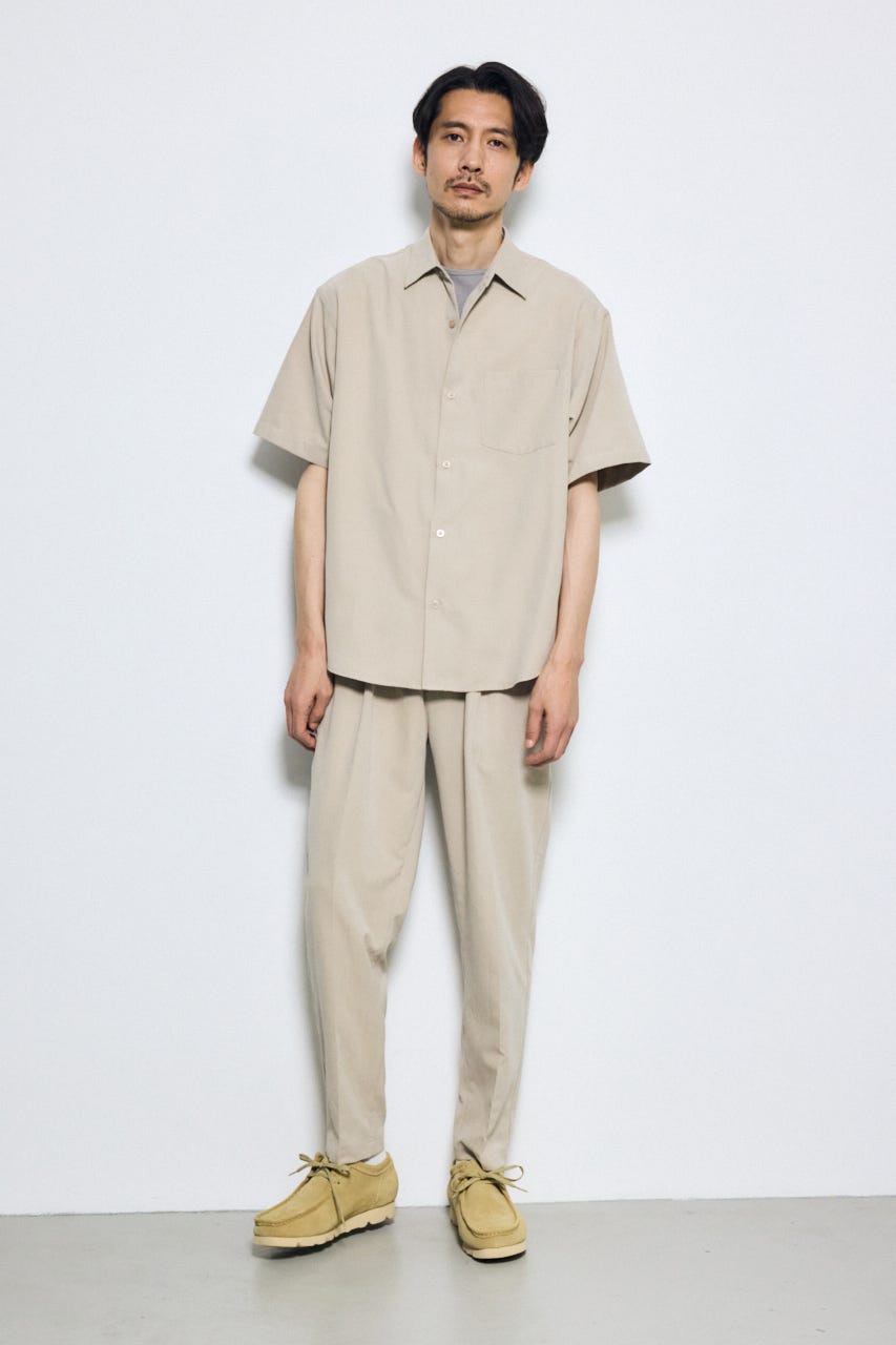 接触冷感フェイクスエード半袖シャツ BEG L