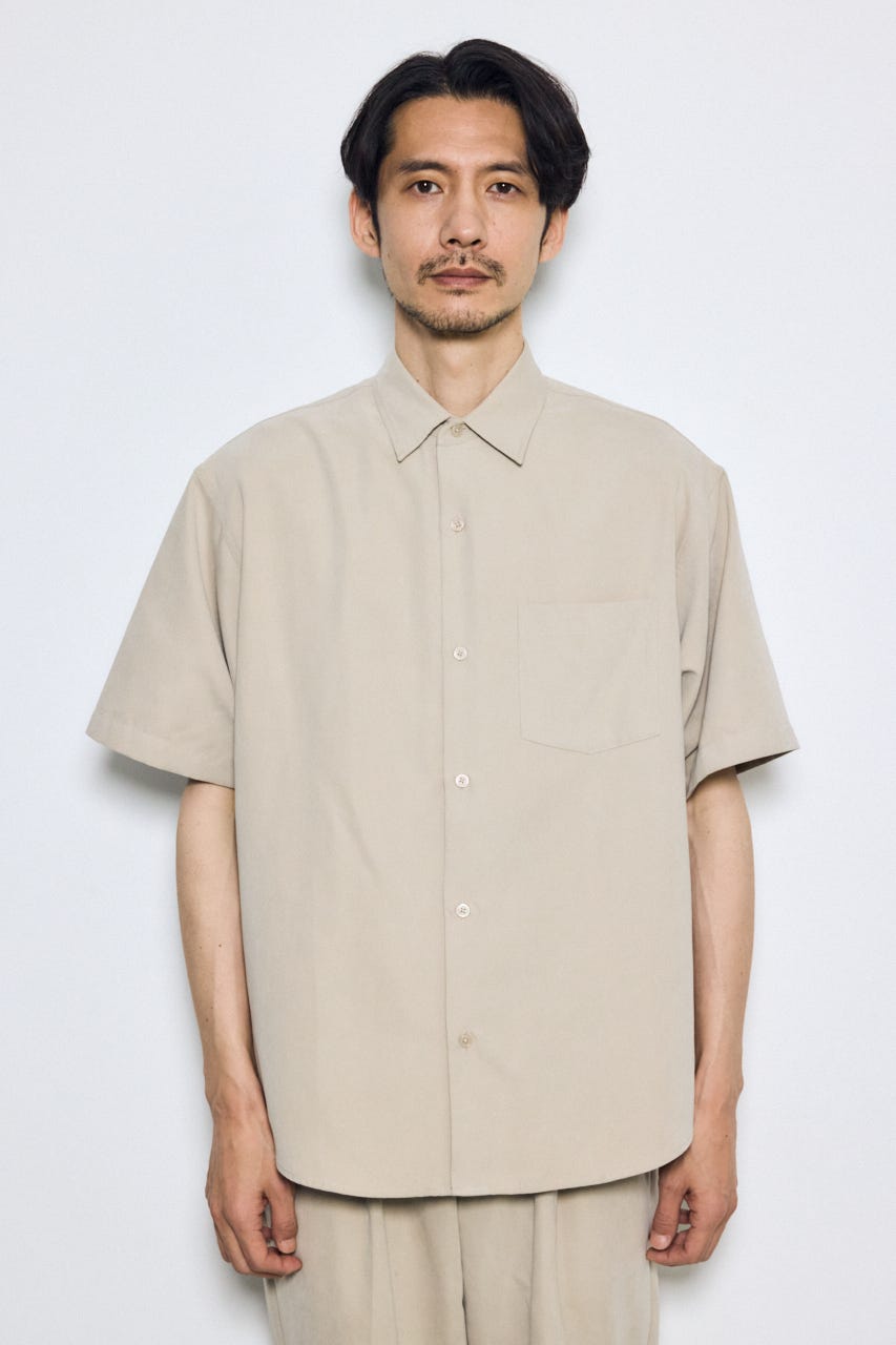 接触冷感フェイクスエード半袖シャツ BEG L