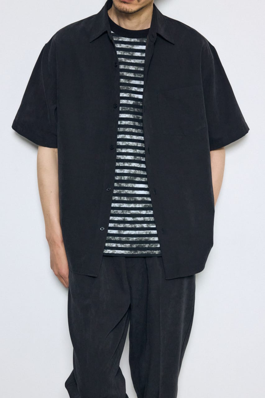 接触冷感フェイクスエード半袖シャツ BLK M