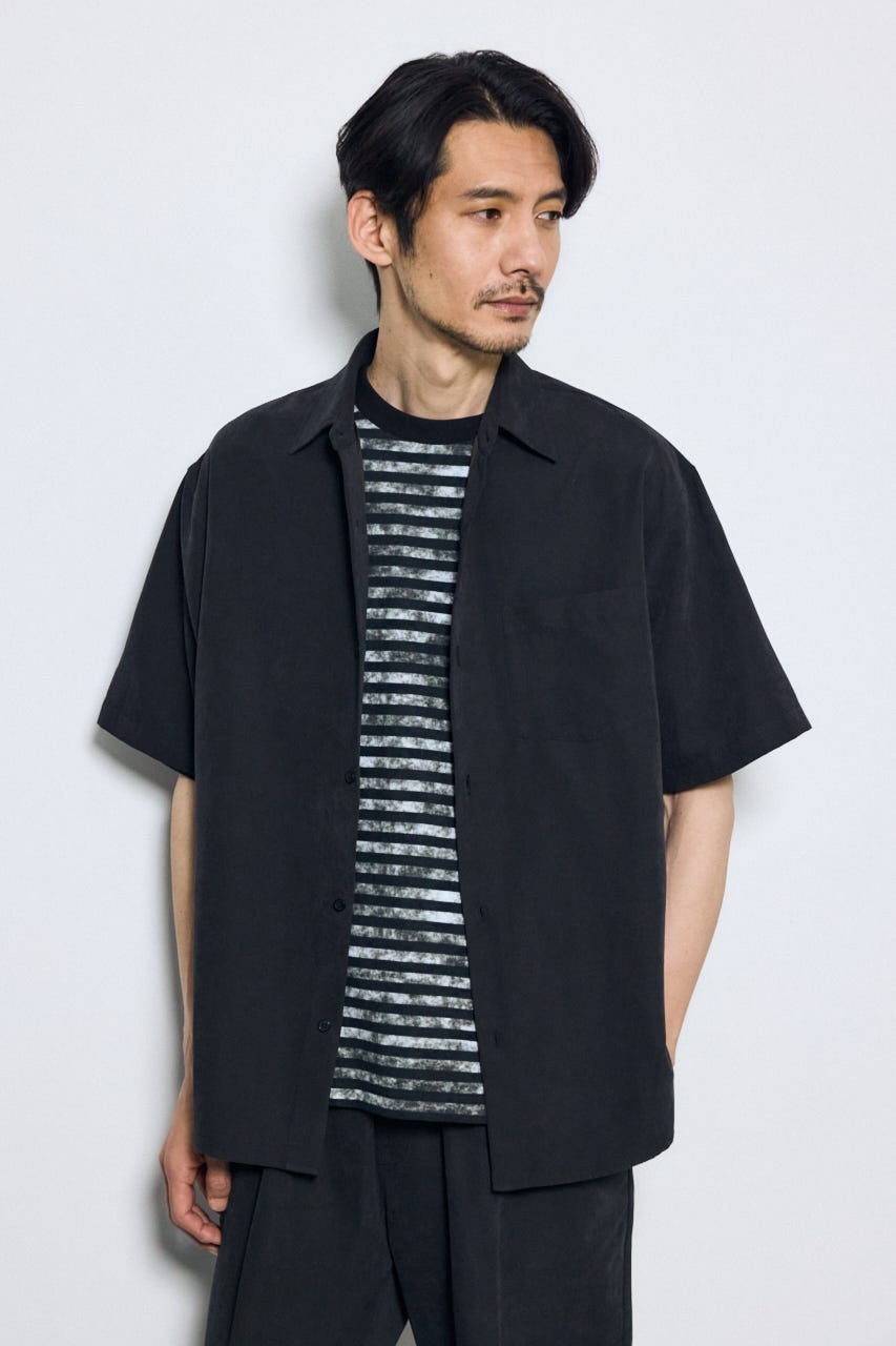 接触冷感フェイクスエード半袖シャツ BLK M