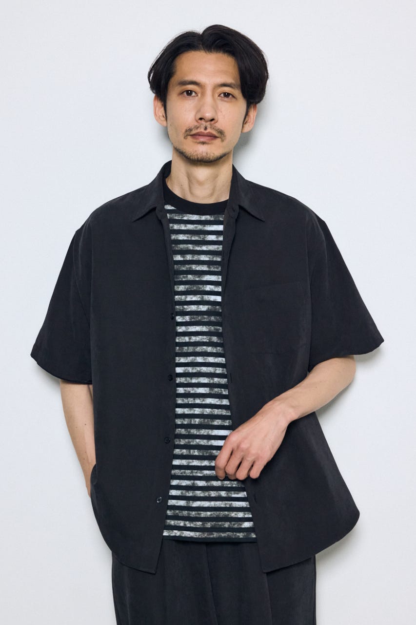 接触冷感フェイクスエード半袖シャツ BLK M