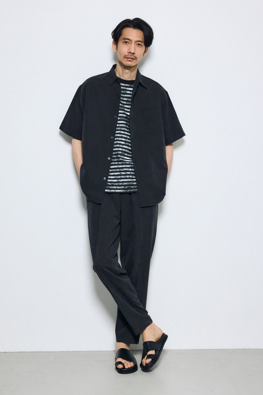 接触冷感フェイクスエード半袖シャツ BLK M