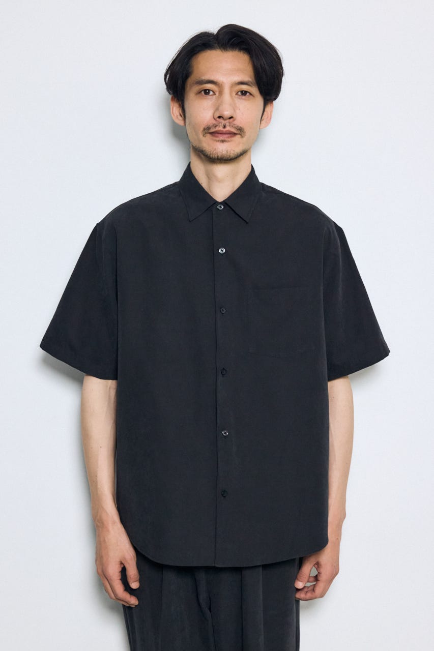 接触冷感フェイクスエード半袖シャツ BLK M