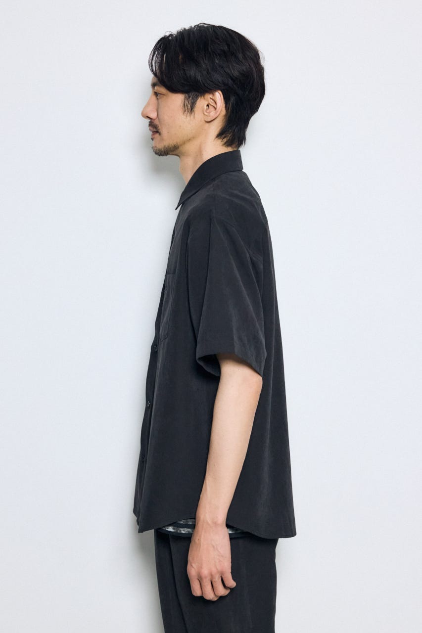 接触冷感フェイクスエード半袖シャツ BLK M