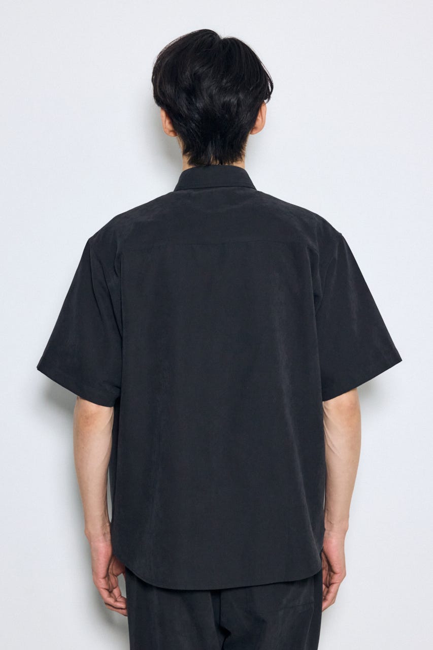 接触冷感フェイクスエード半袖シャツ BLK M