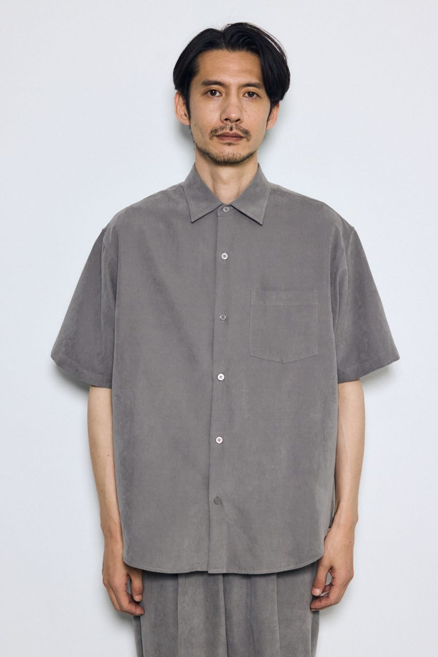 接触冷感フェイクスエード半袖シャツ GRY M