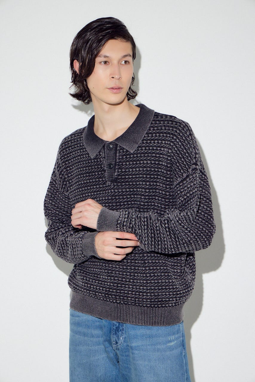 ヴィンテージウォッシュニットポロ BLK M