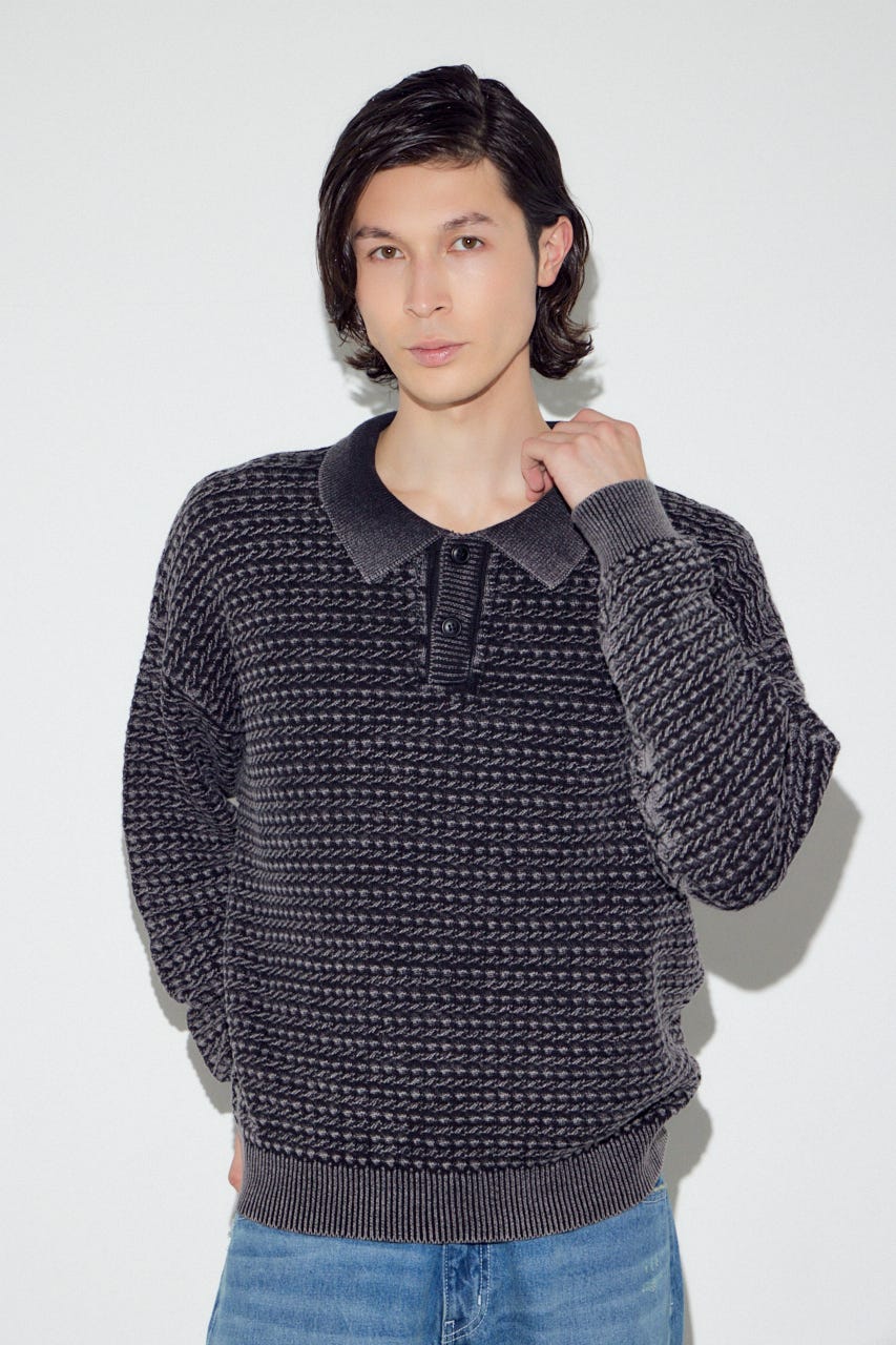 ヴィンテージウォッシュニットポロ BLK M