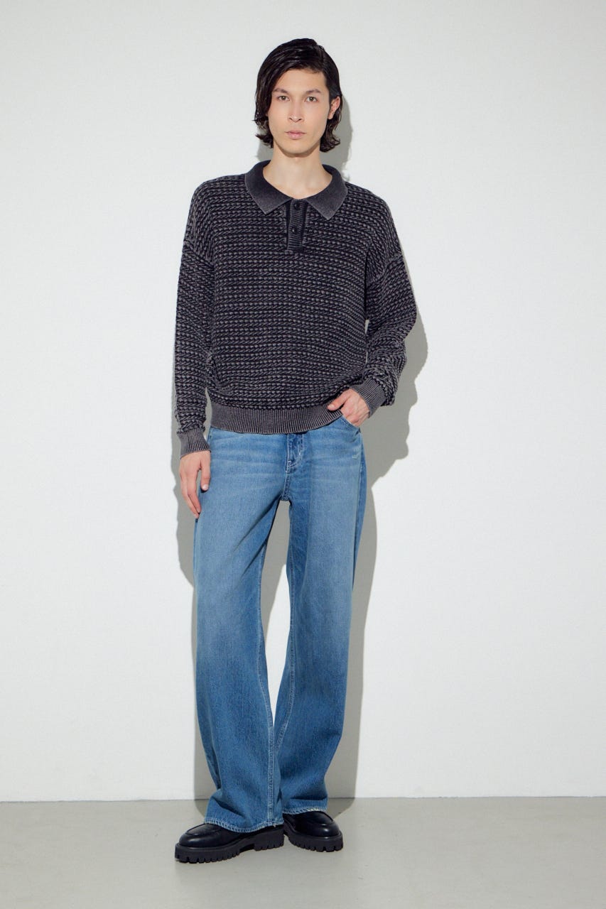 ヴィンテージウォッシュニットポロ BLK M