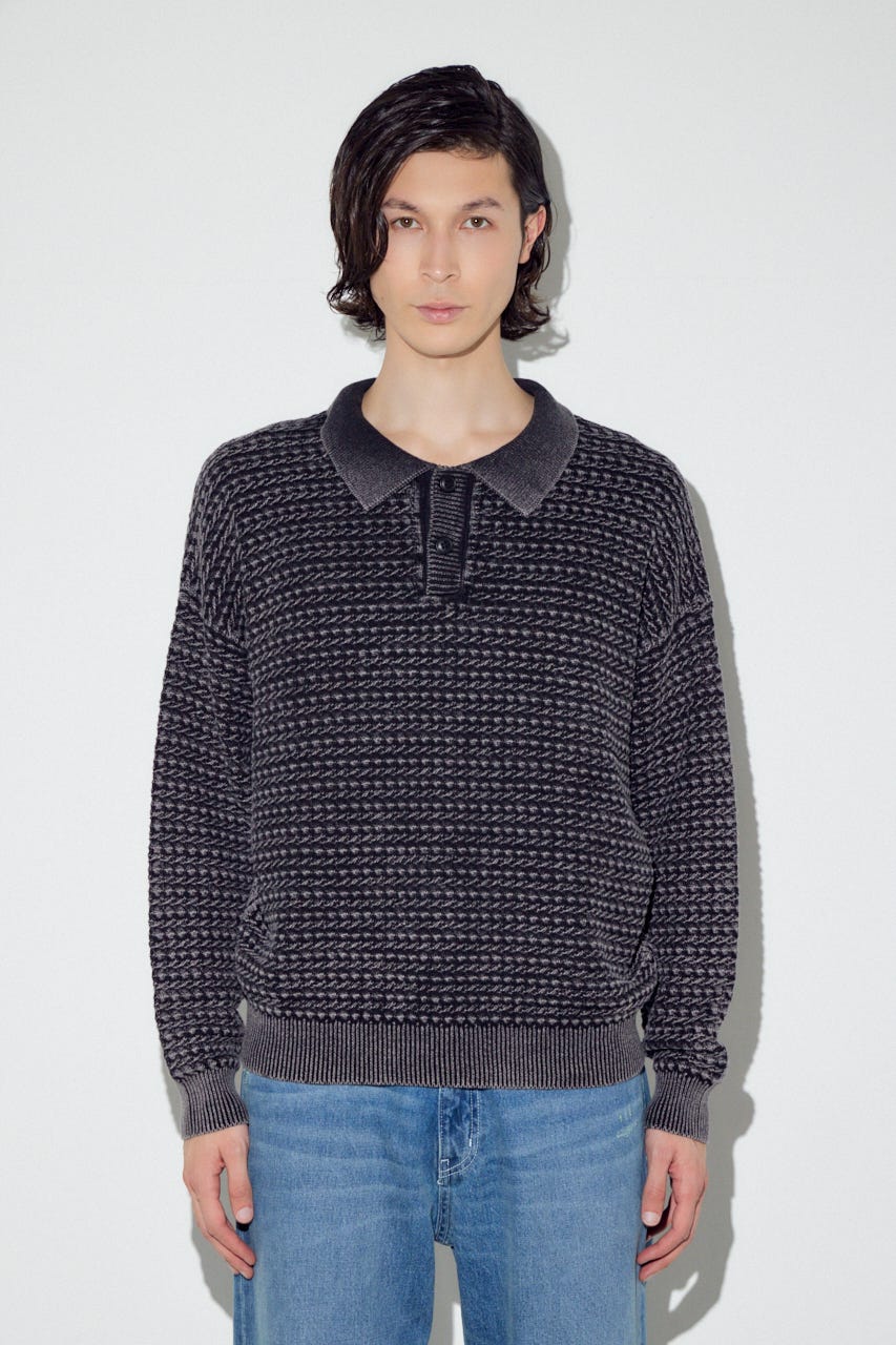 ヴィンテージウォッシュニットポロ BLK M