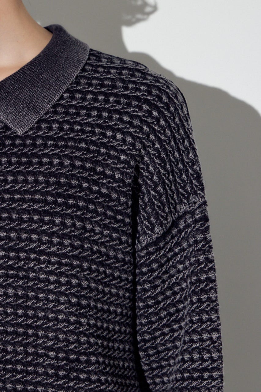 ヴィンテージウォッシュニットポロ BLK M