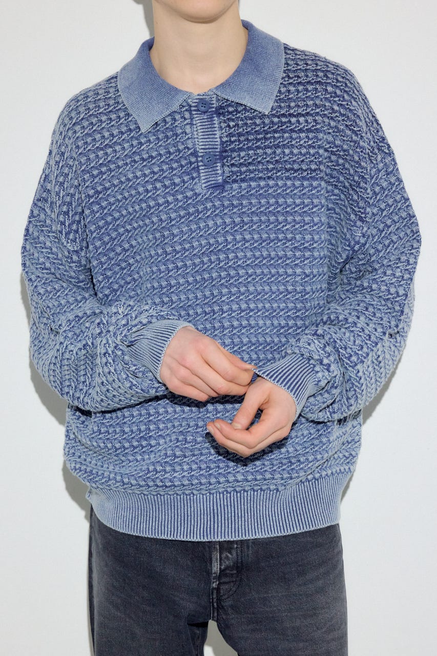 ヴィンテージウォッシュニットポロ BLU L