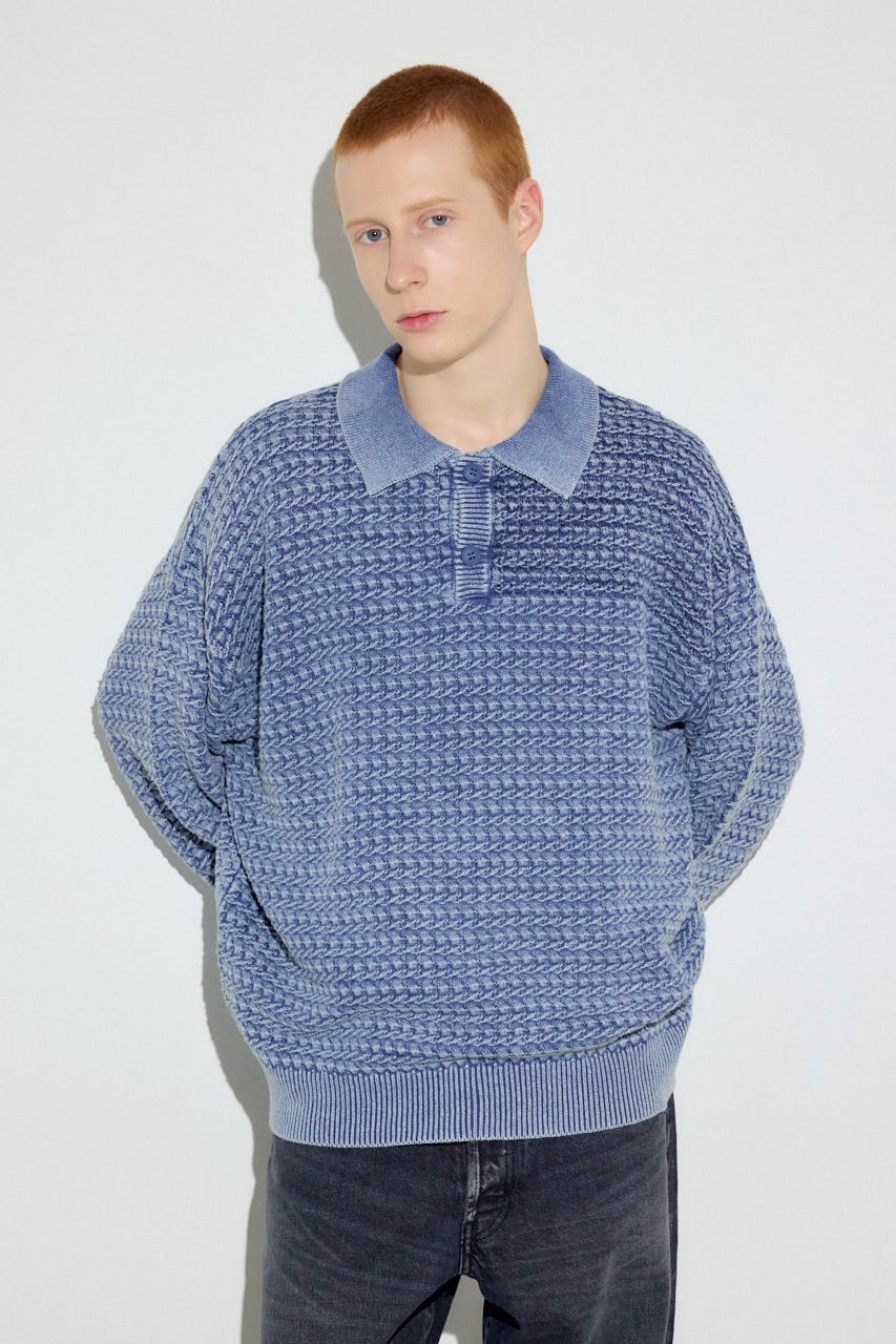 ヴィンテージウォッシュニットポロ BLU L