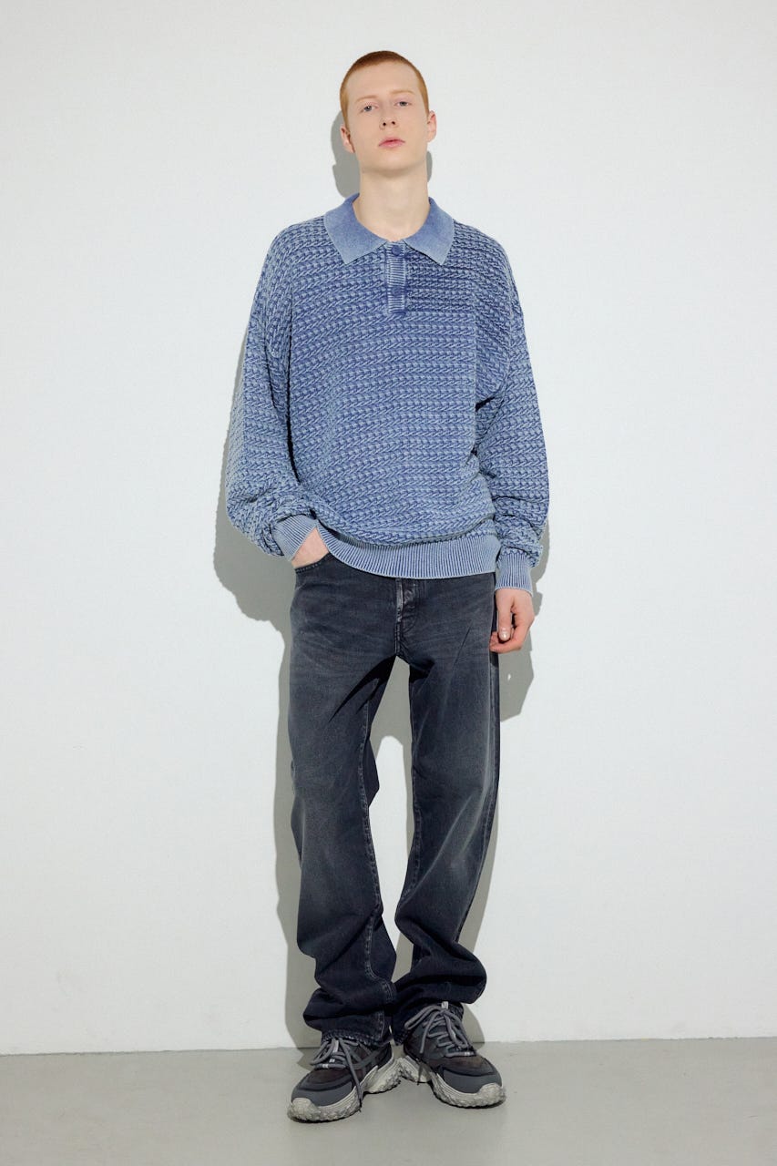 ヴィンテージウォッシュニットポロ BLU L