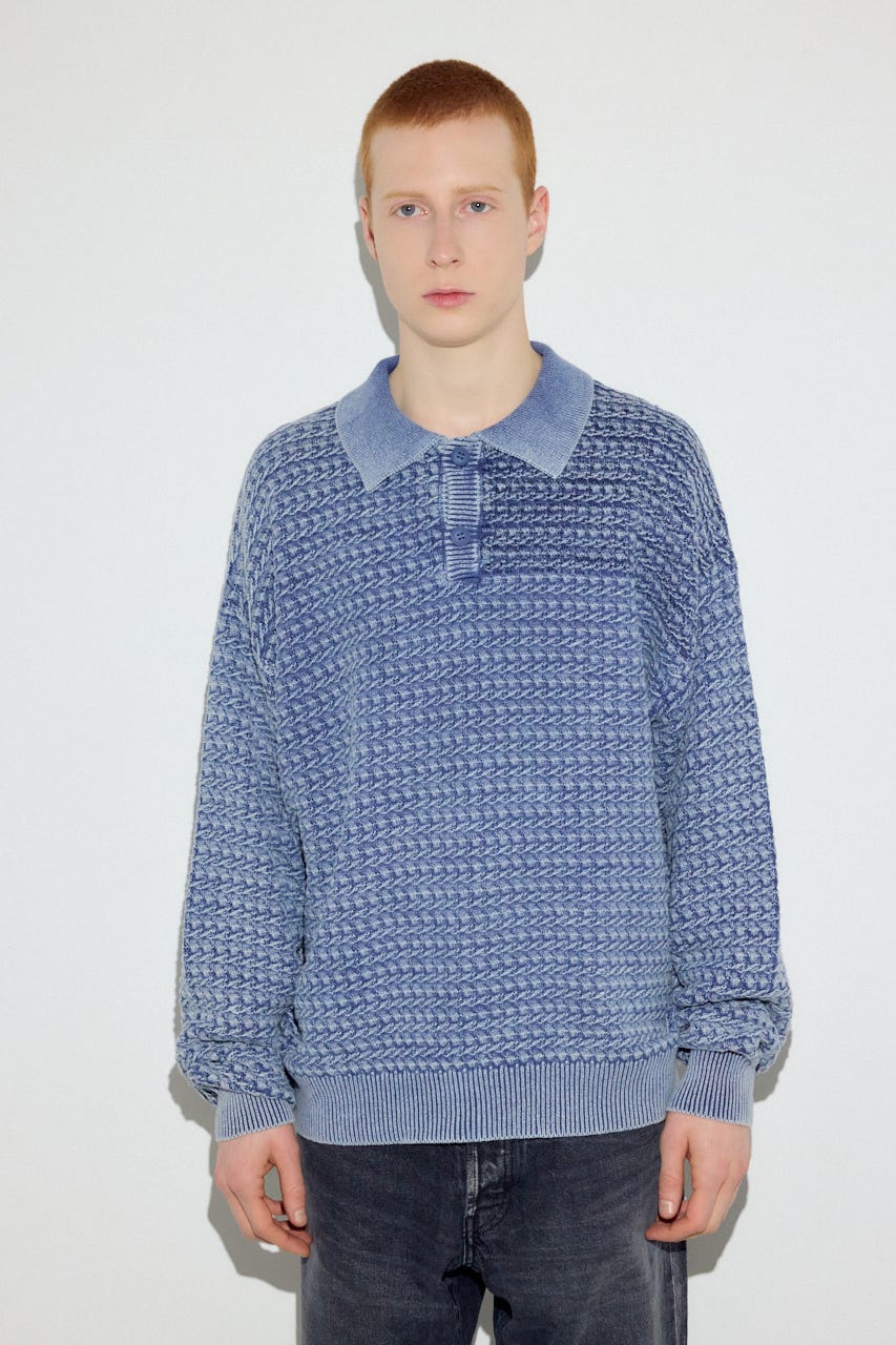 ヴィンテージウォッシュニットポロ BLU L