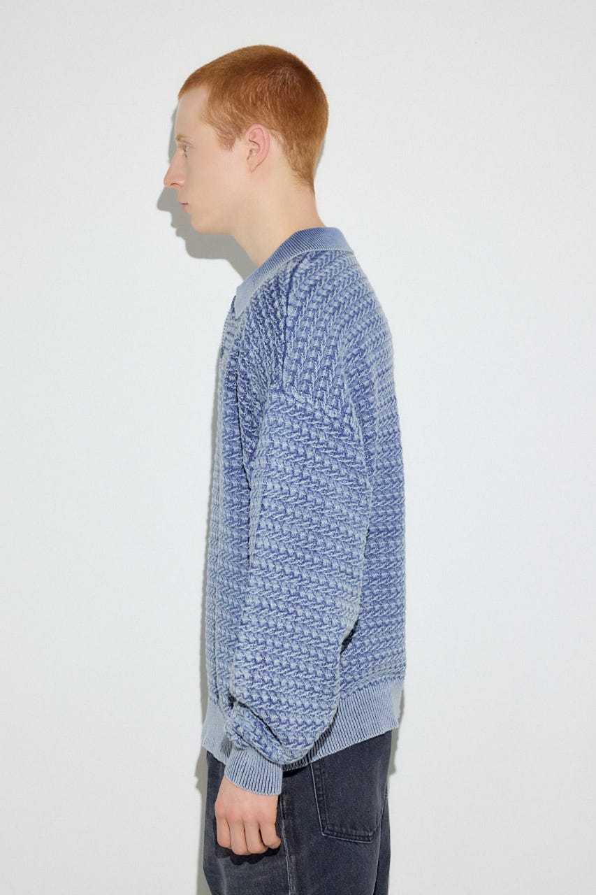 ヴィンテージウォッシュニットポロ BLU L