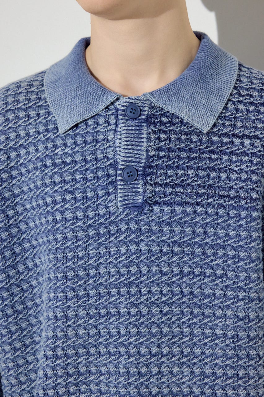 ヴィンテージウォッシュニットポロ BLU L