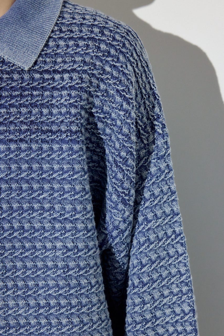 ヴィンテージウォッシュニットポロ BLU L