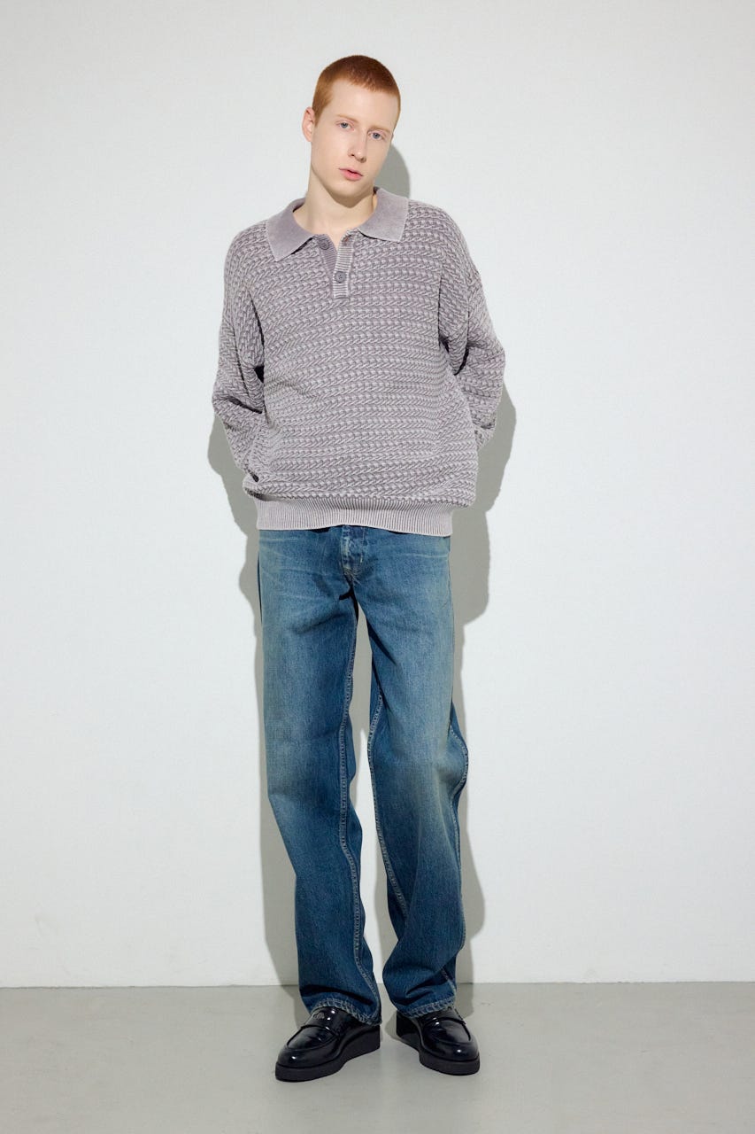 ヴィンテージウォッシュニットポロ GREIGE M