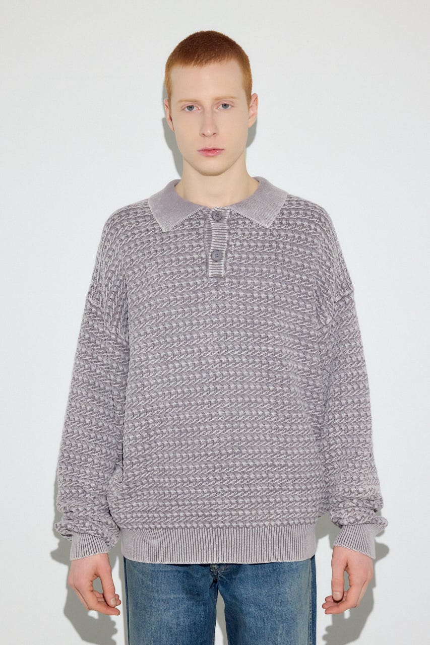 ヴィンテージウォッシュニットポロ GREIGE M