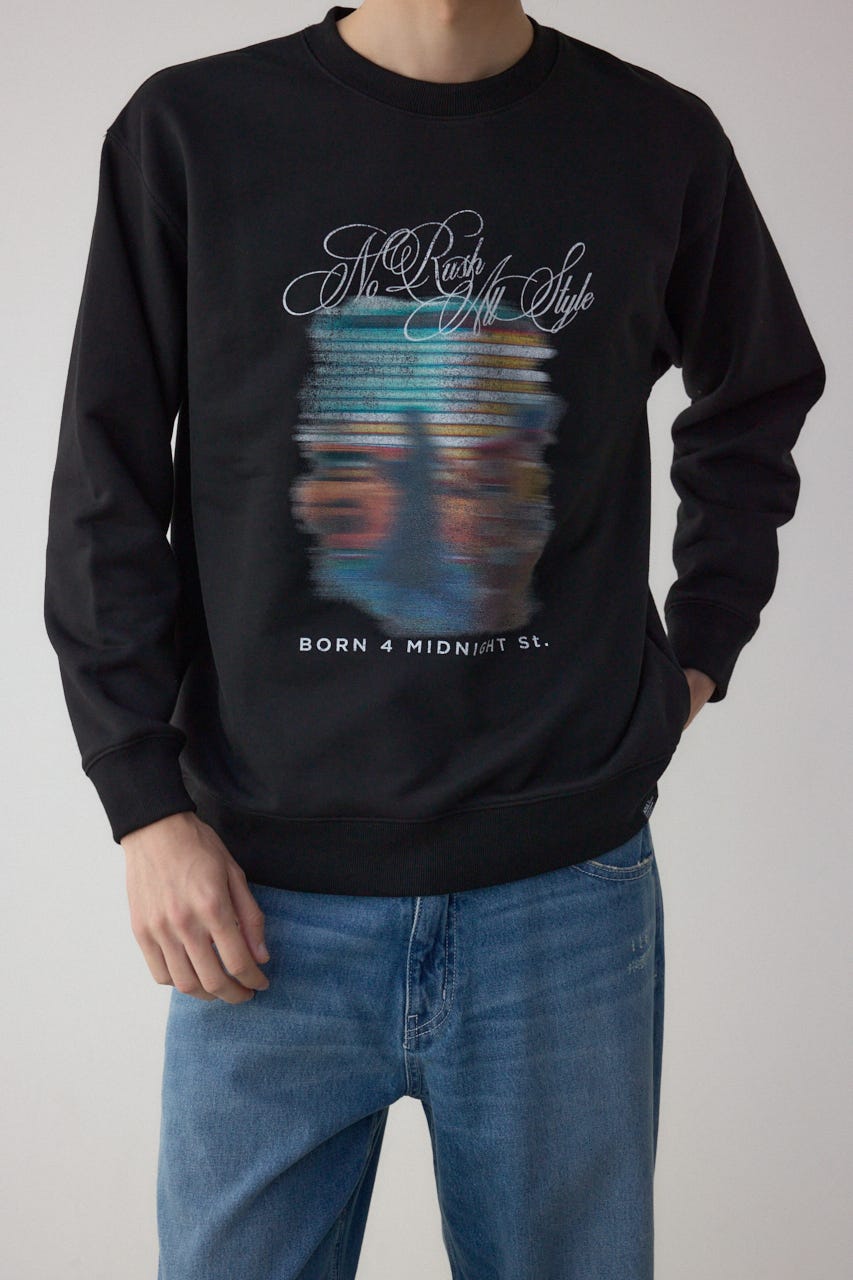 フェイドプリントスウェットトップス BLK M