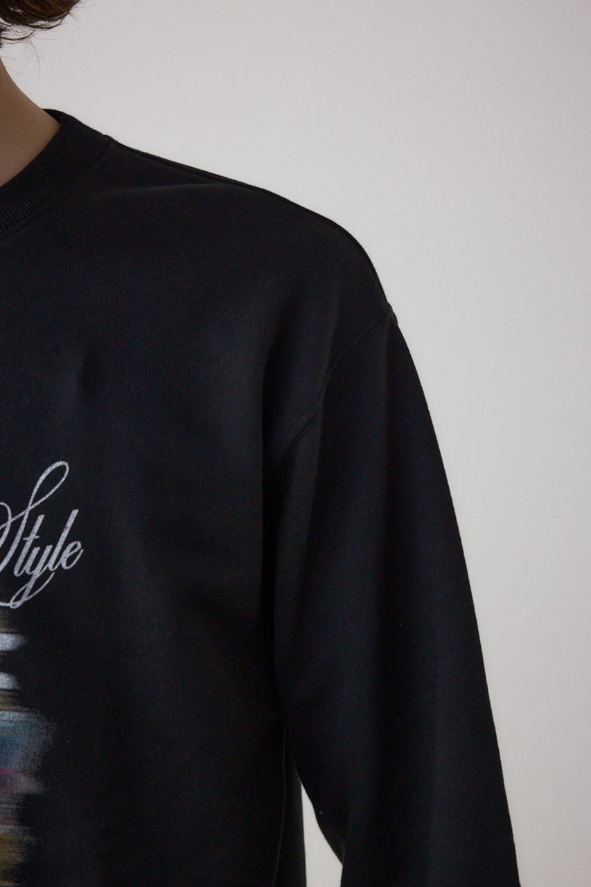 フェイドプリントスウェットトップス BLK M