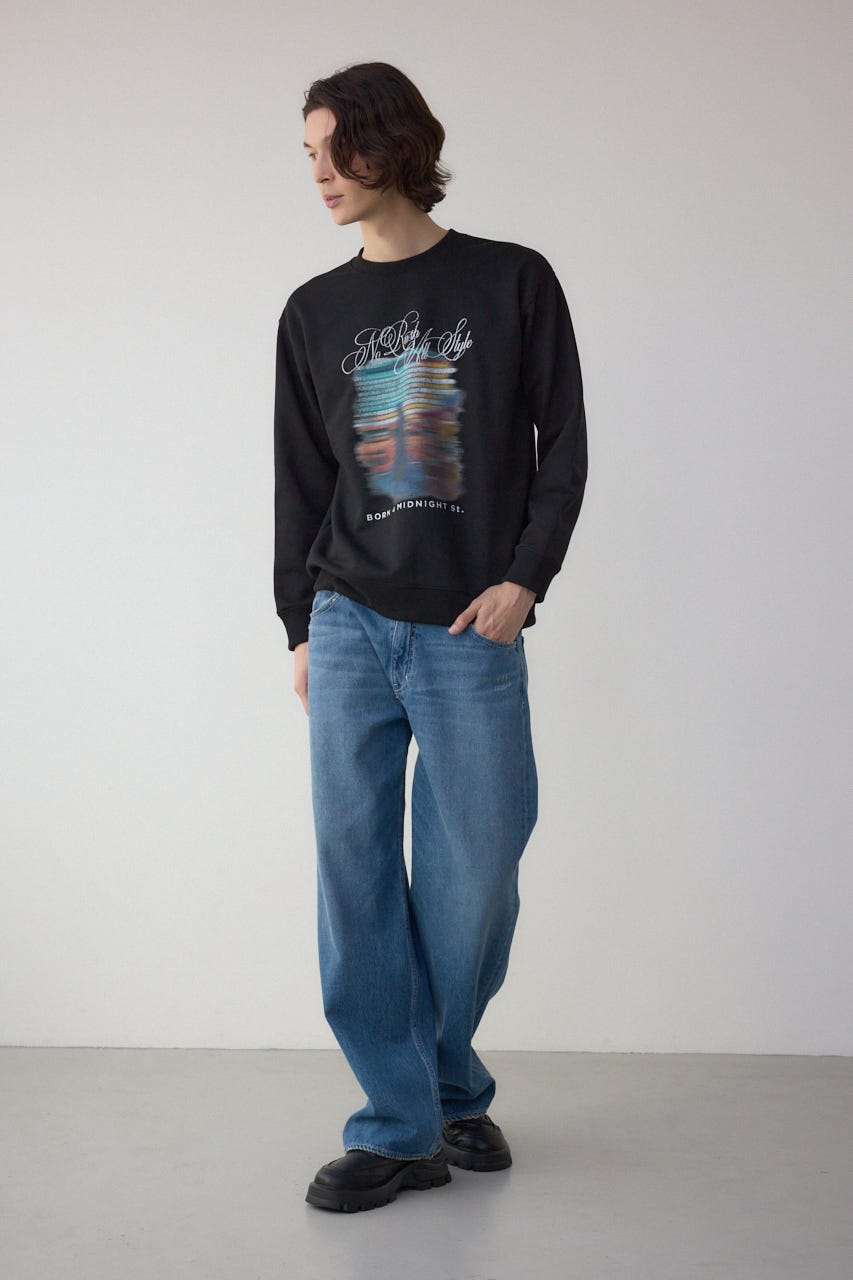 フェイドプリントスウェットトップス BLK M