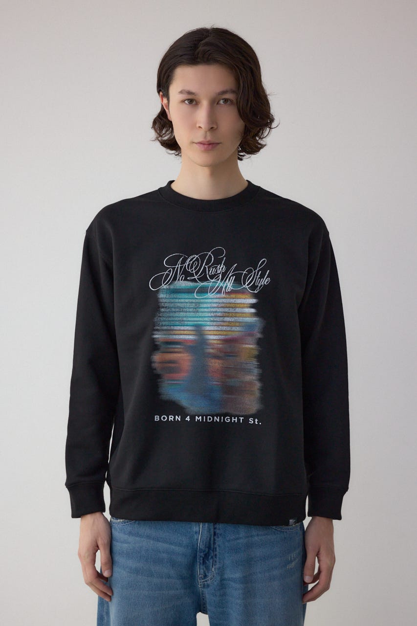 フェイドプリントスウェットトップス BLK M