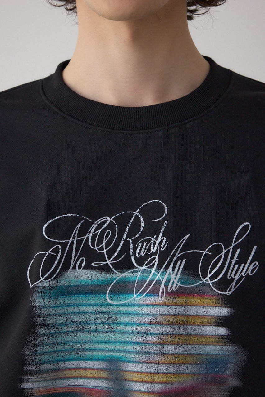 フェイドプリントスウェットトップス BLK M