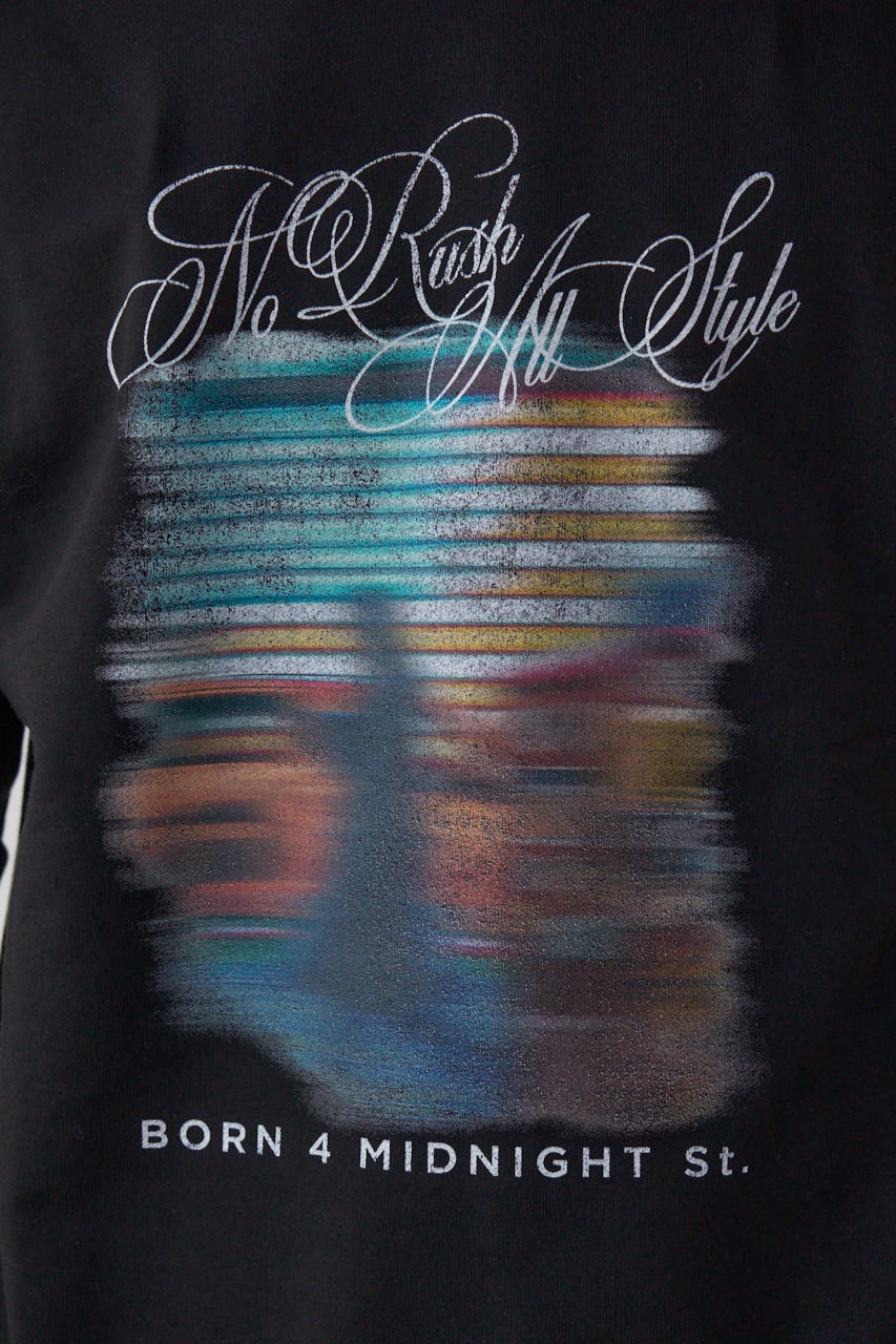 フェイドプリントスウェットトップス BLK M