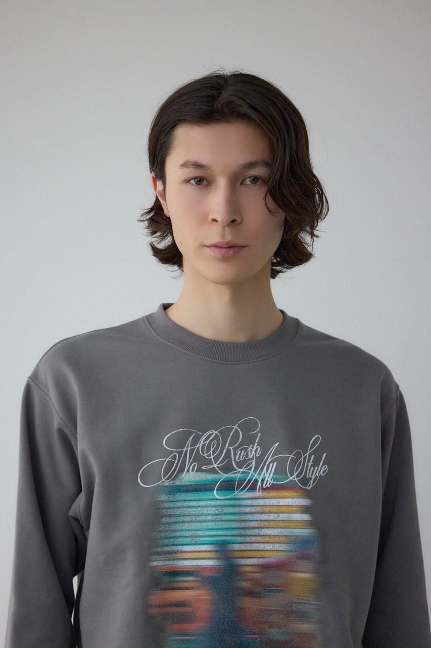 フェイドプリントスウェットトップス GRY L