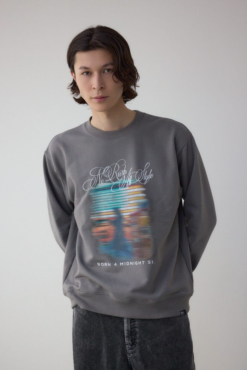 フェイドプリントスウェットトップス GRY L