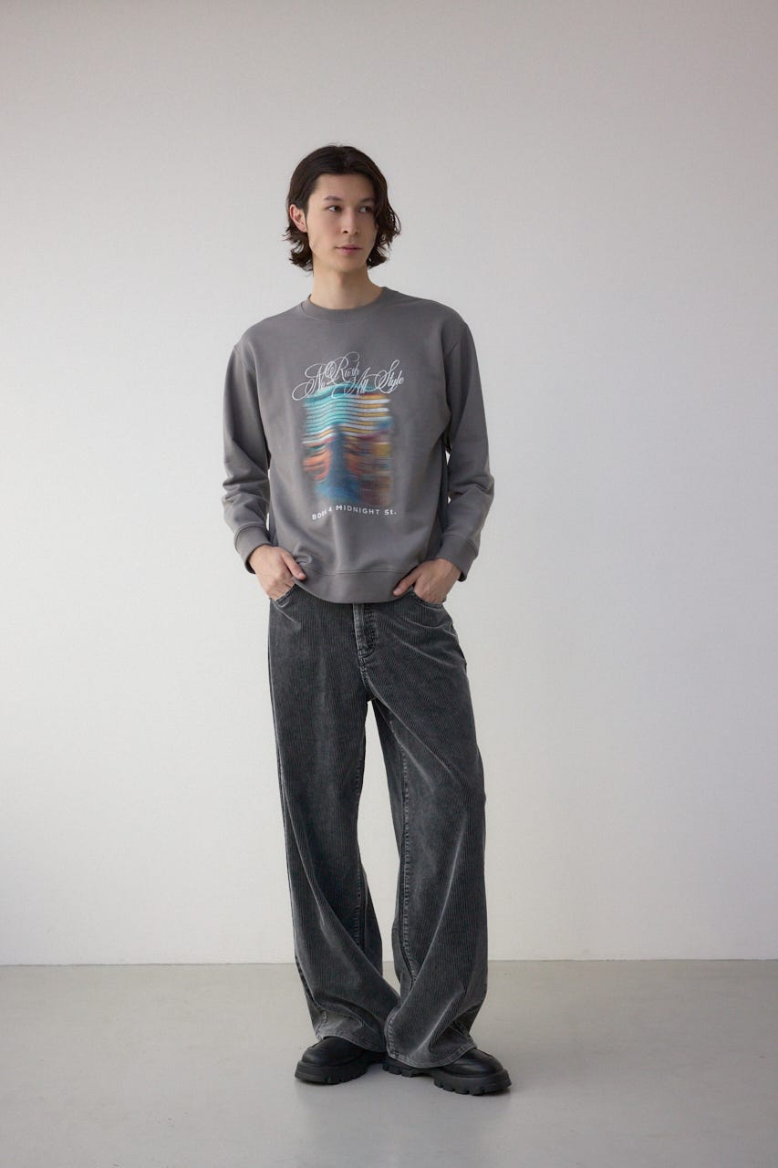 フェイドプリントスウェットトップス GRY L