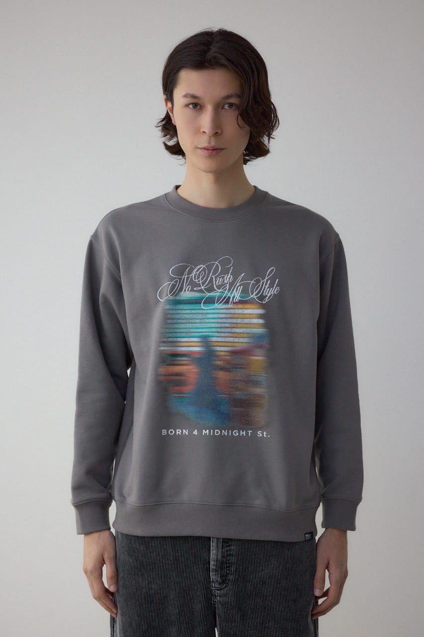 フェイドプリントスウェットトップス GRY L