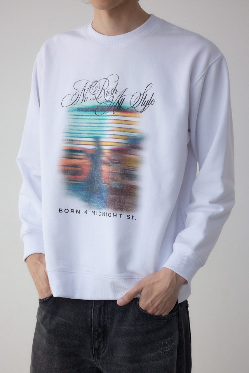 フェイドプリントスウェットトップス WHT M