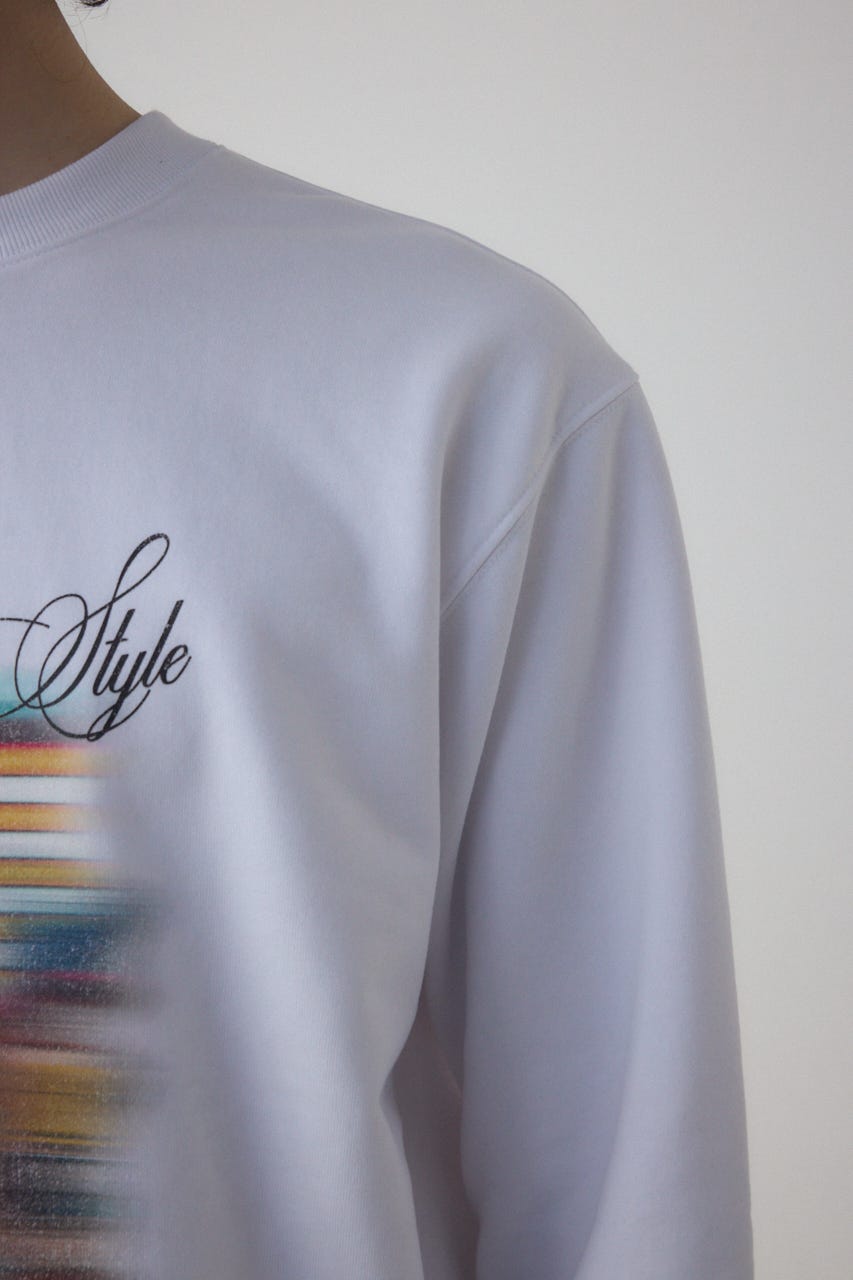 フェイドプリントスウェットトップス WHT M