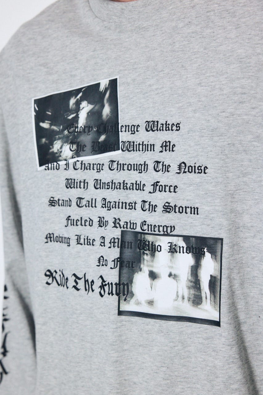 袖ロゴ長袖Tシャツ T.GRY M