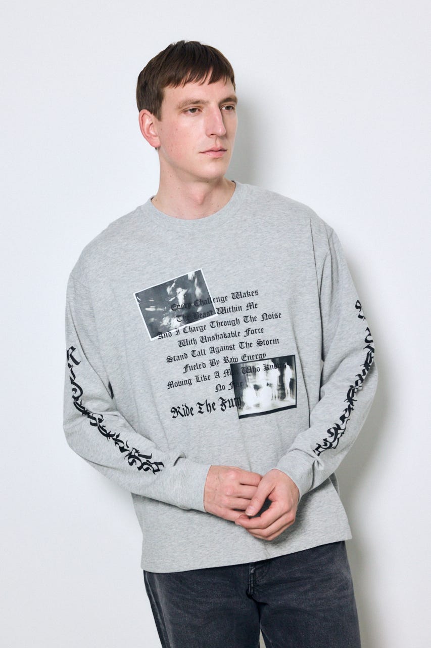 袖ロゴ長袖Tシャツ T.GRY M