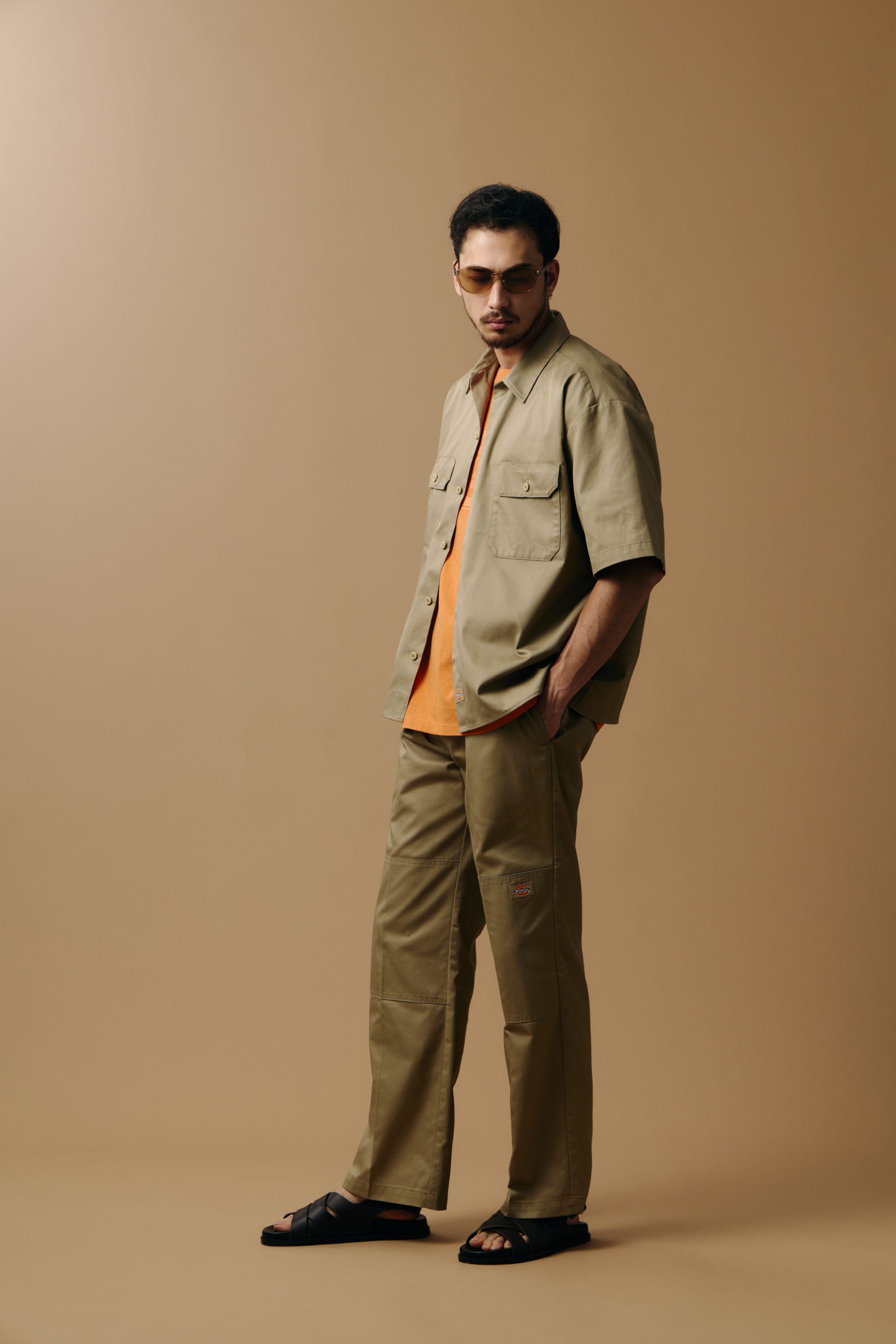 【Dickies（R）×AZUL】半袖ワークシャツ BEG XL