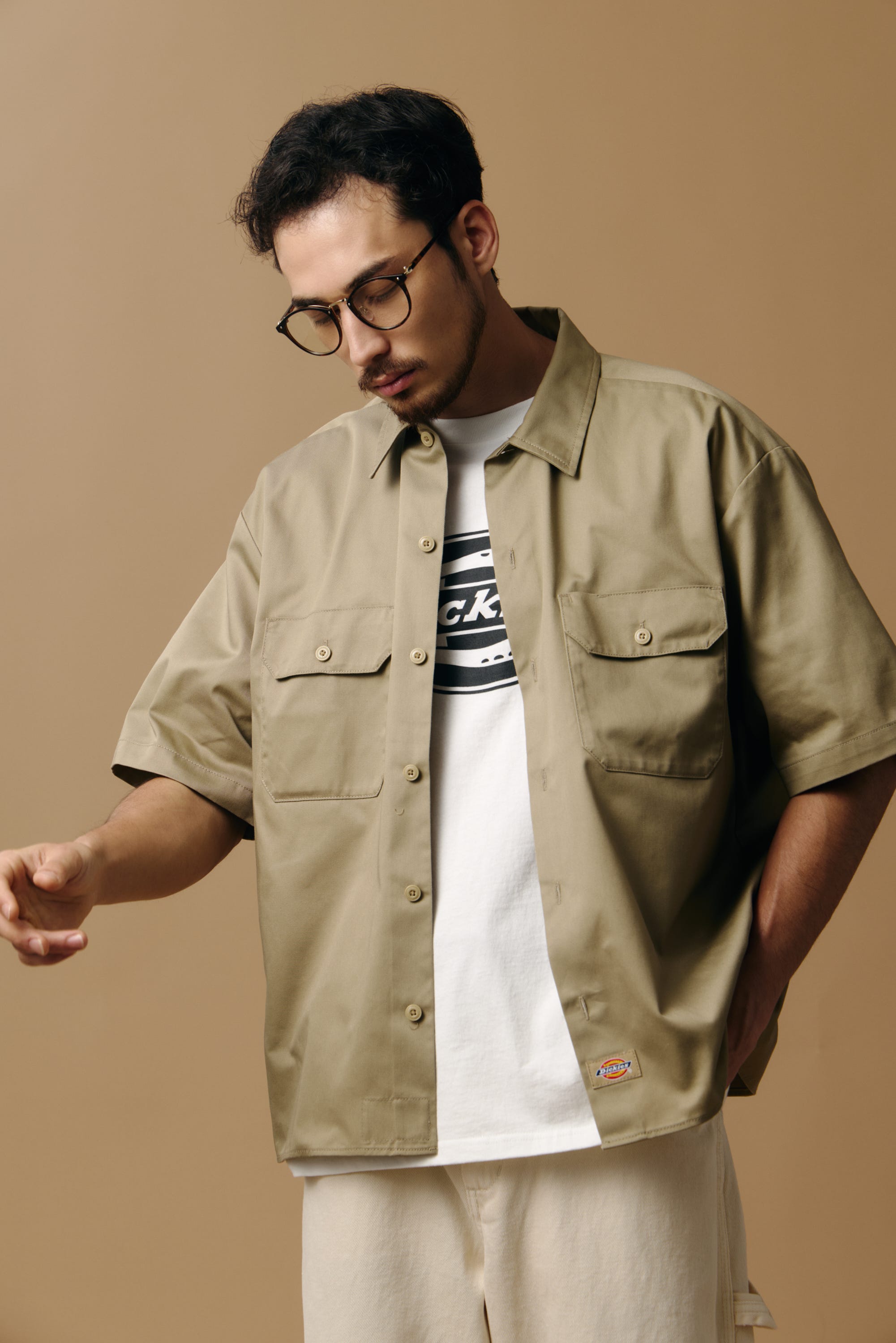 【Dickies（R）×AZUL】半袖ワークシャツ BEG XL