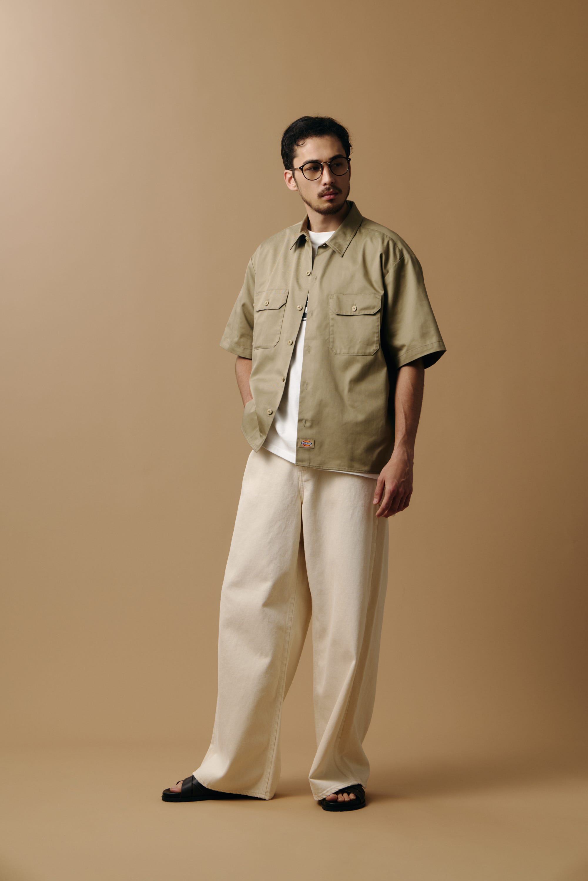 【Dickies（R）×AZUL】半袖ワークシャツ BEG XL