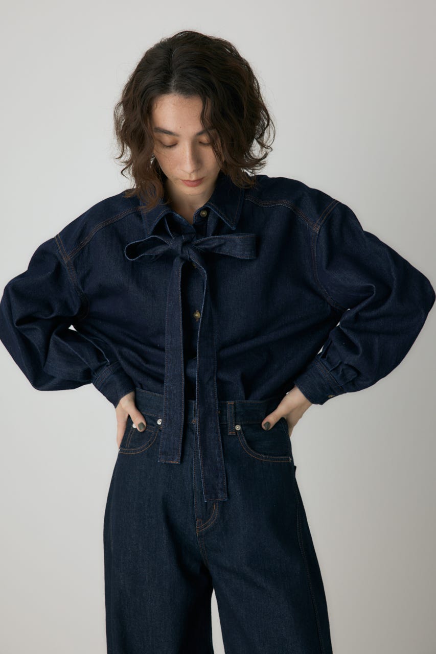 （美品）crie conforto デニムシャツ　フリーサイズ crie conforto | ボウタイデニムシャツ (シャツ・ブラウス