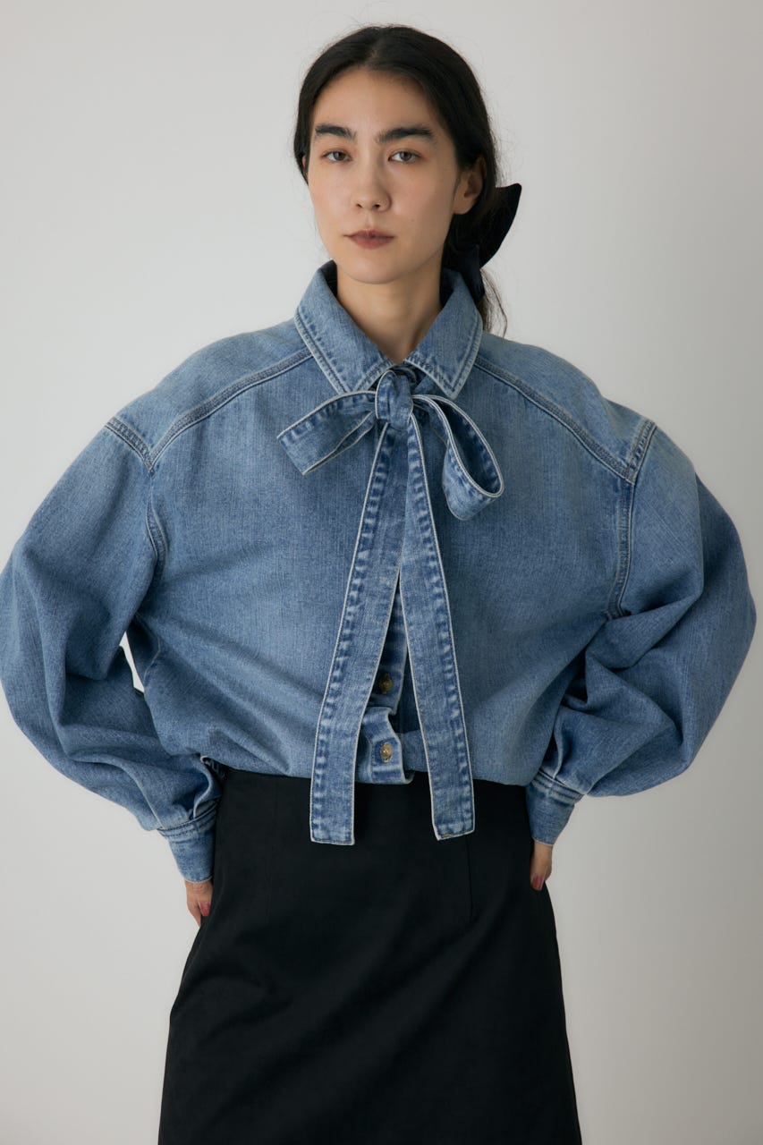 crie confortoオーバーサイズ　デニムシャツ crie conforto | ボウタイデニムシャツ (シャツ・ブラウス