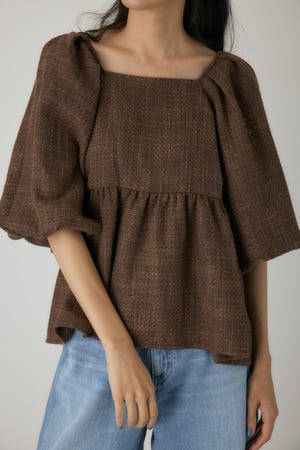 ツイードバルーンスリーブブラウス