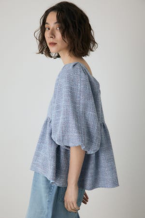 ツイードバルーンスリーブブラウス