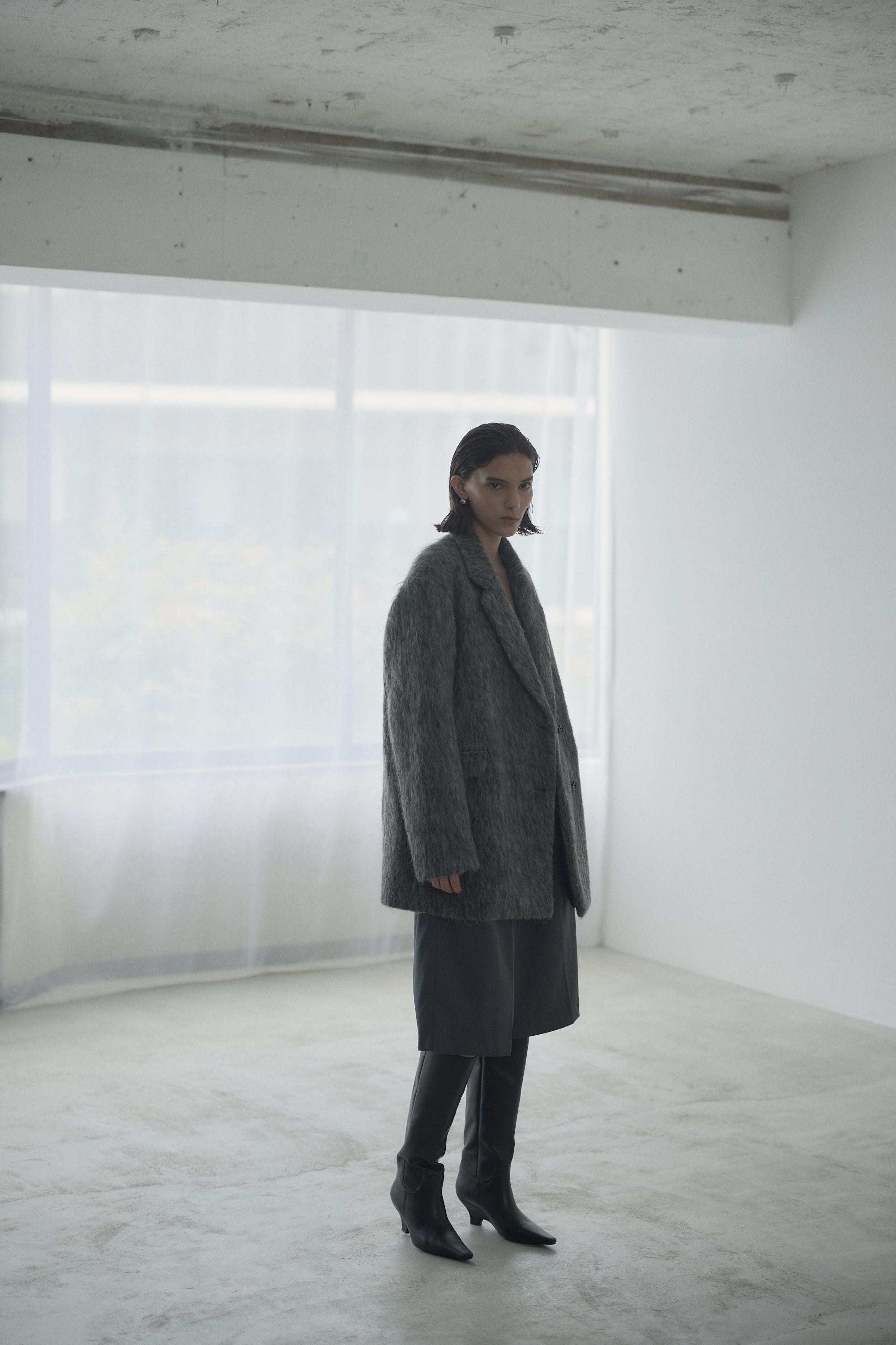 シャギーパデットショルダーコート GRY FREE