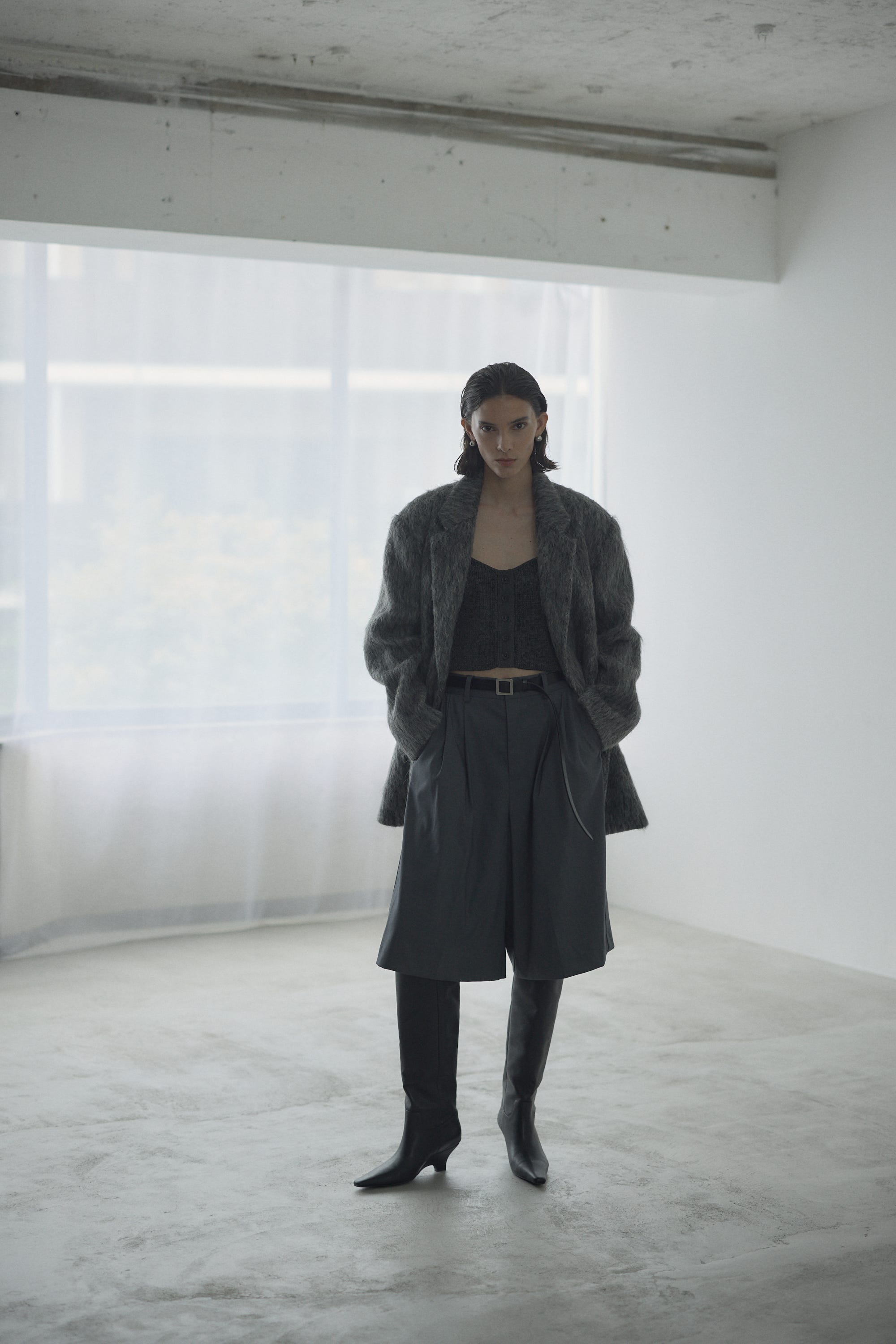 シャギーパデットショルダーコート GRY FREE