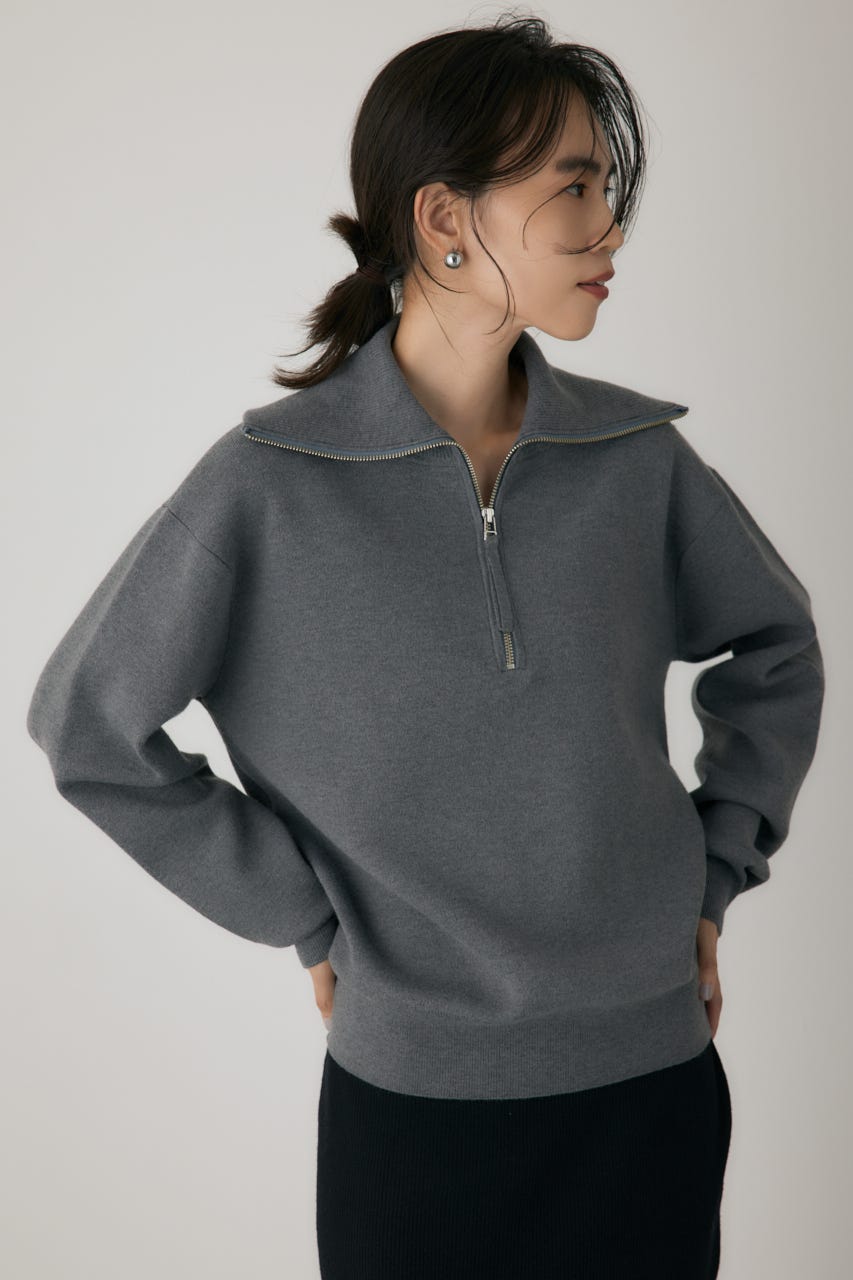 ハーフジップセーラーカラーニット GRY FREE