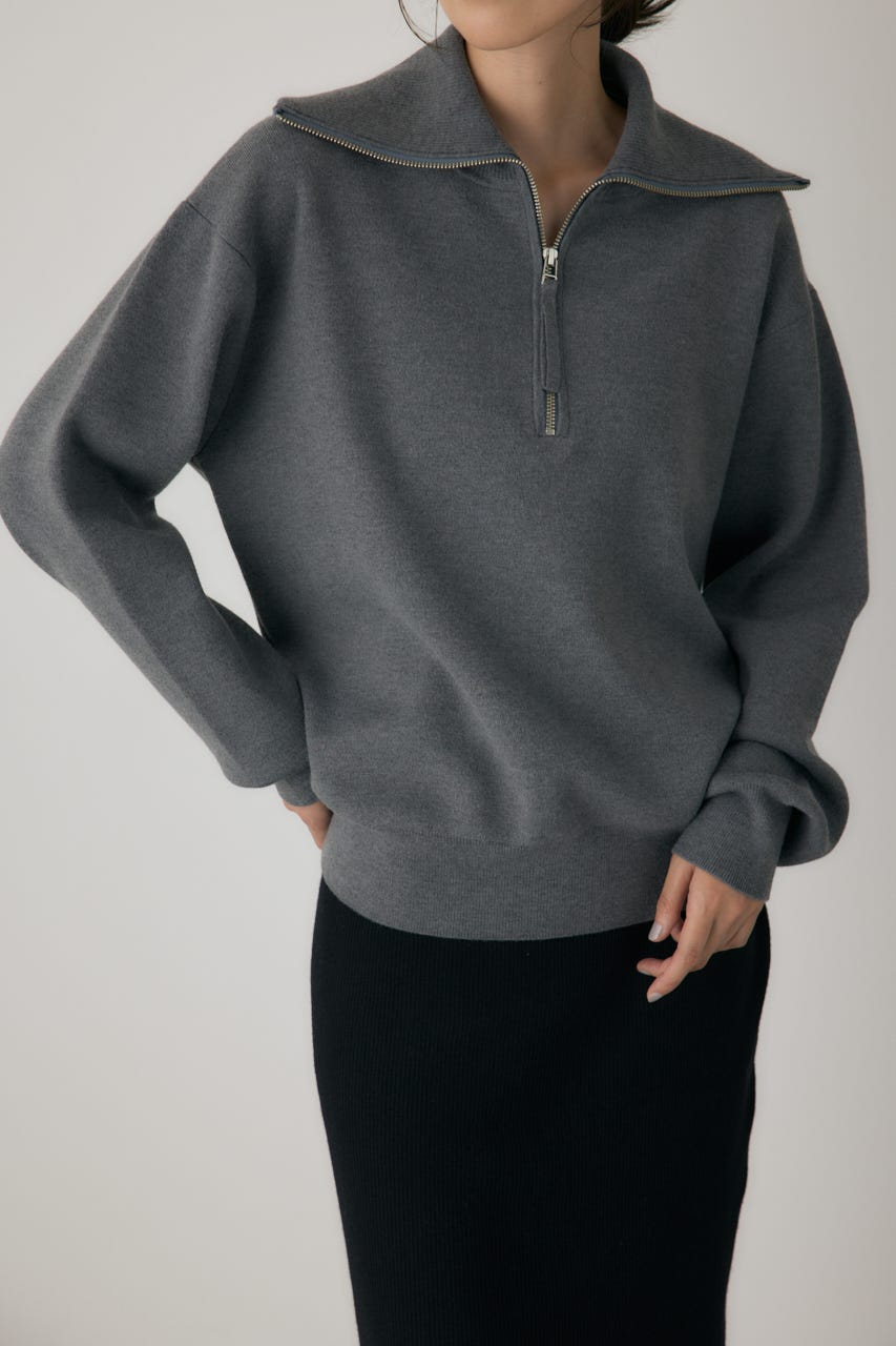 ハーフジップセーラーカラーニット GRY FREE